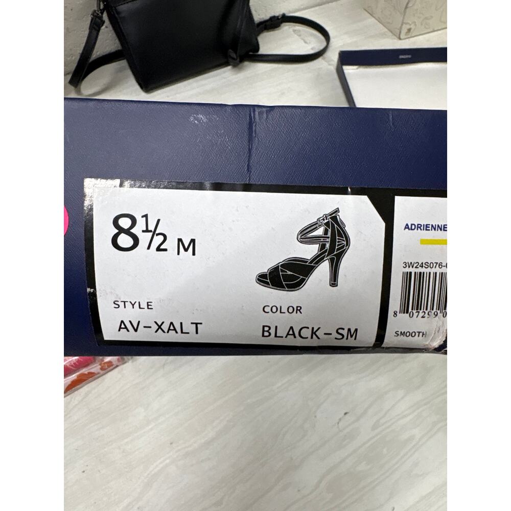 New Adrienne Vittadini Sz 8.5 Black Faux Leather Xalt Strappy Heeled Sandals - Picture 6 of 6